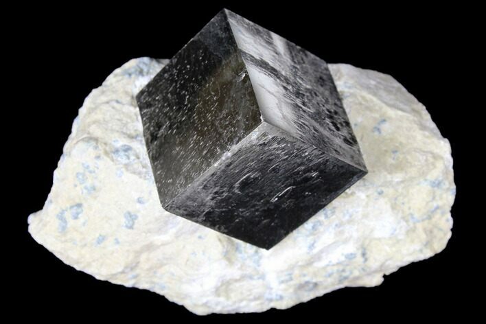 .9" Shiny, Natural Pyrite Cube In Rock - Navajun, Spain